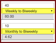 New window; illustration of pay frequency conversion